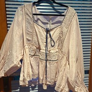 Anthropologie Cream Blouse with Blue Accents